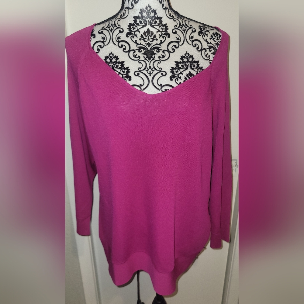 Coldwater Creek Sweetheart V Neck‎ Sweater Hot Pink Sz 1X New With Tag